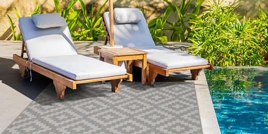 Wooden Decking or Grey Paving? Where Does a Grey Cream Outdoor Rug Look Best?