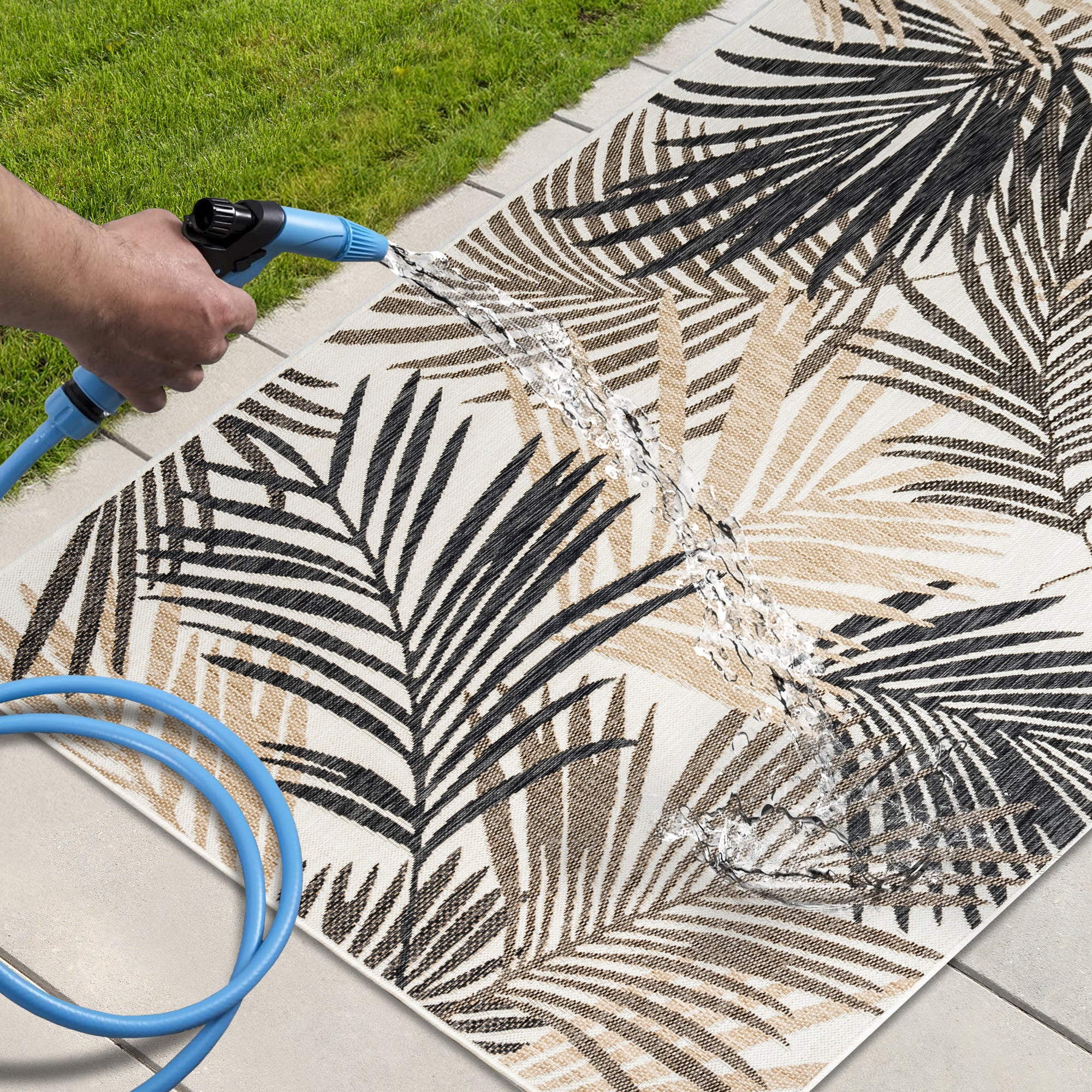 Outdoor Rugs Palm - Black / Beige