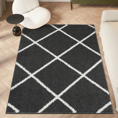 Shaggy Rug Lined Diamond Smoky Grey