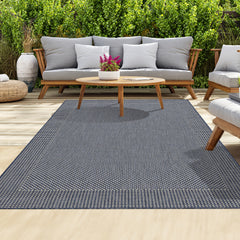 Outdoor Rugs Plain Collection Dark Blue Cream