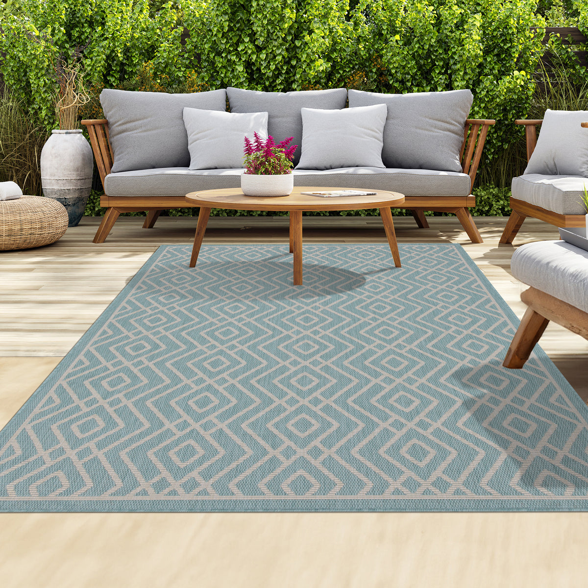 Outdoor Rugs Diamond Collection Aqua Cream