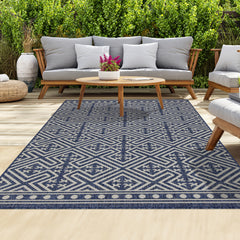 Outdoor Rugs Medallion Collection Dark Blue Cream