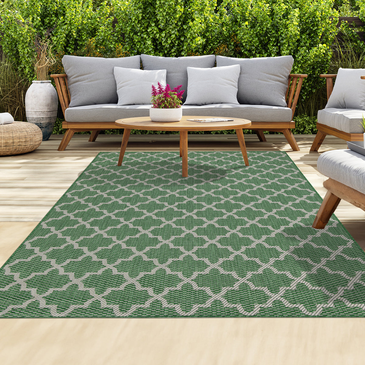 Outdoor Rugs Classic Collection Green Cream