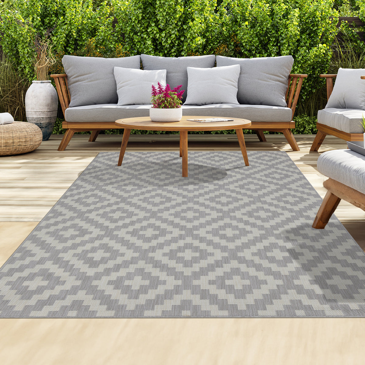 Outdoor Rugs Square Collection Grey Cream