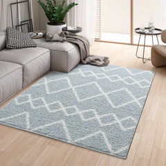 Shaggy Rug Lined Herringbone Duckegg / Ivory