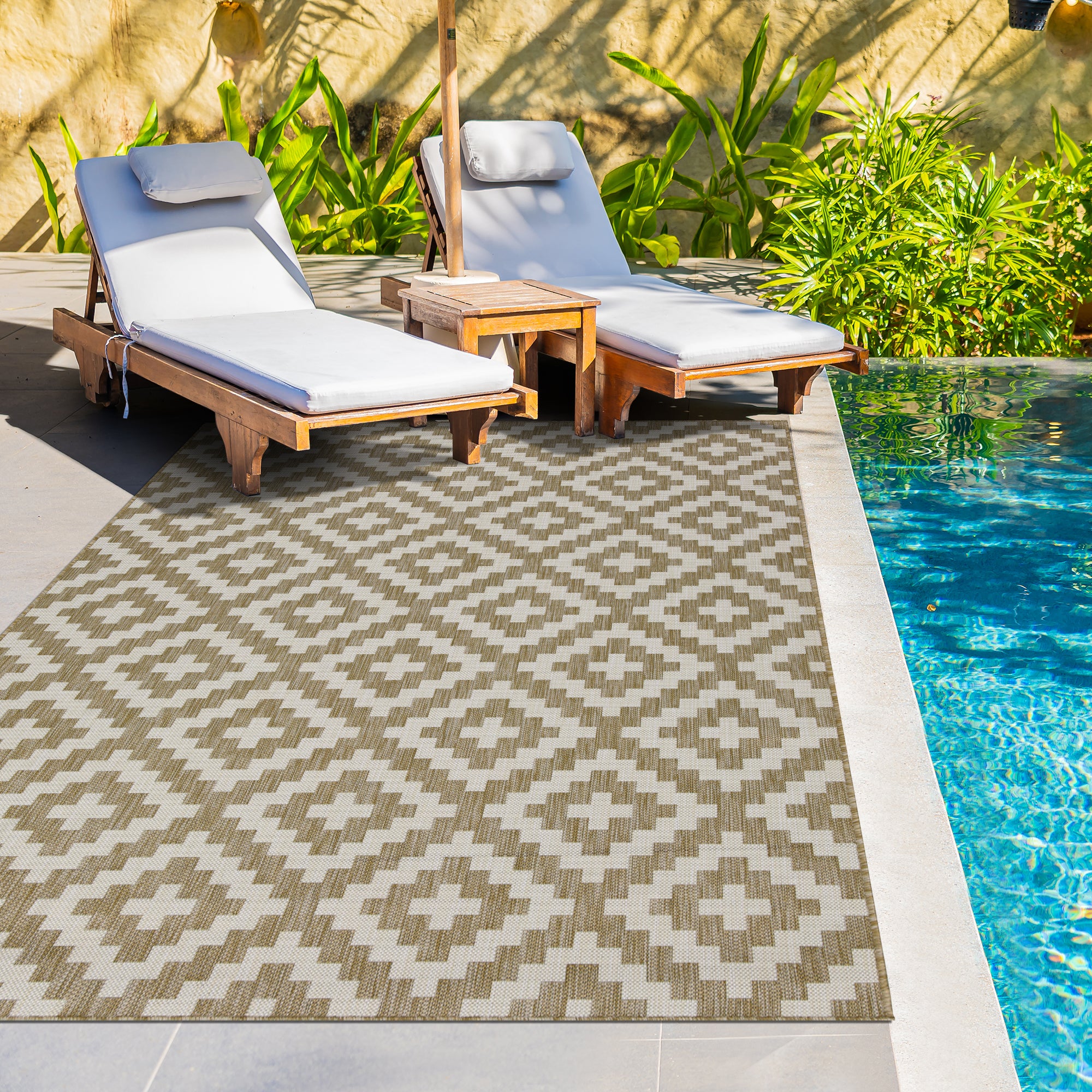 Outdoor Rugs Square Collection Beige Cream