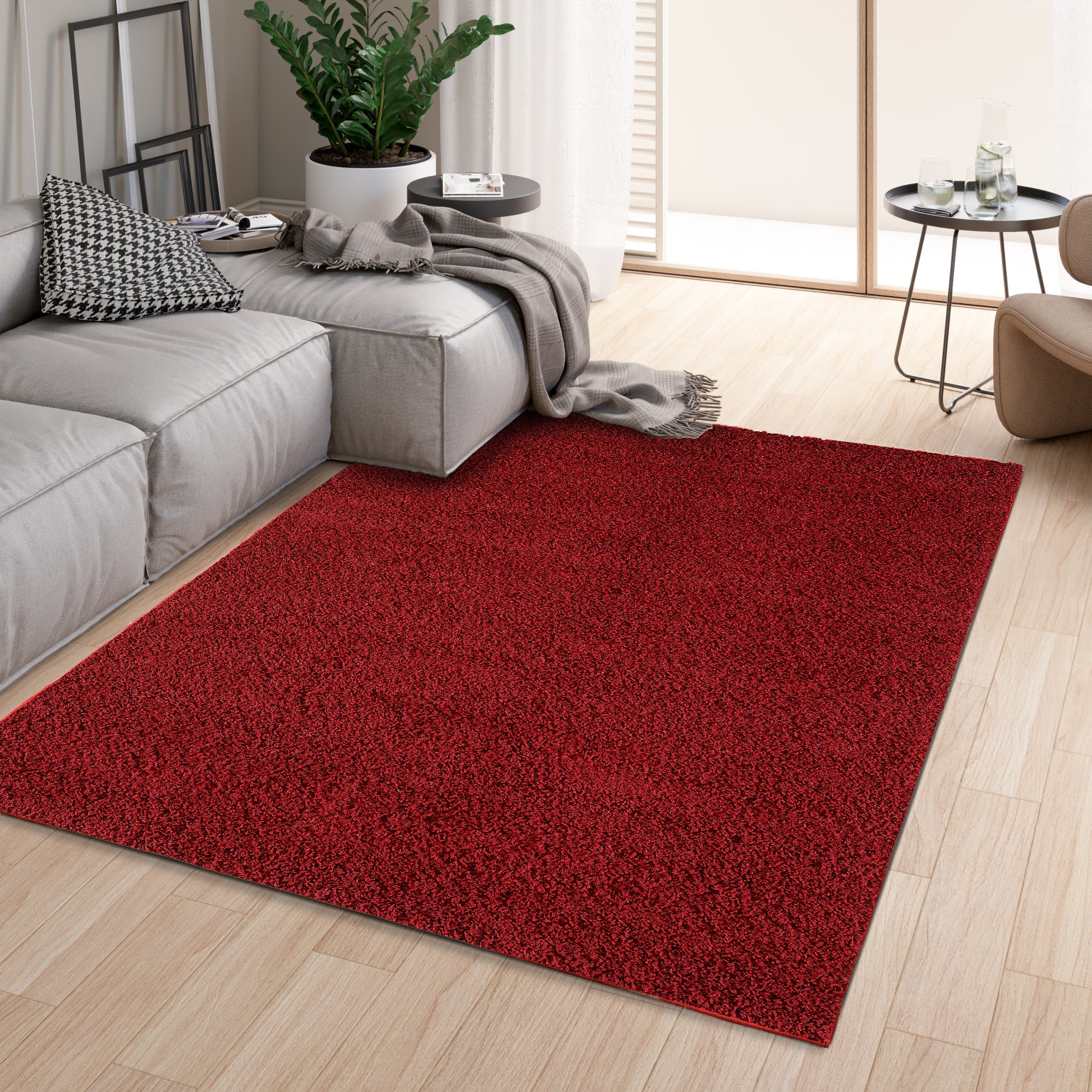 Shaggy Rug Plain Bordeaux / Dark Red