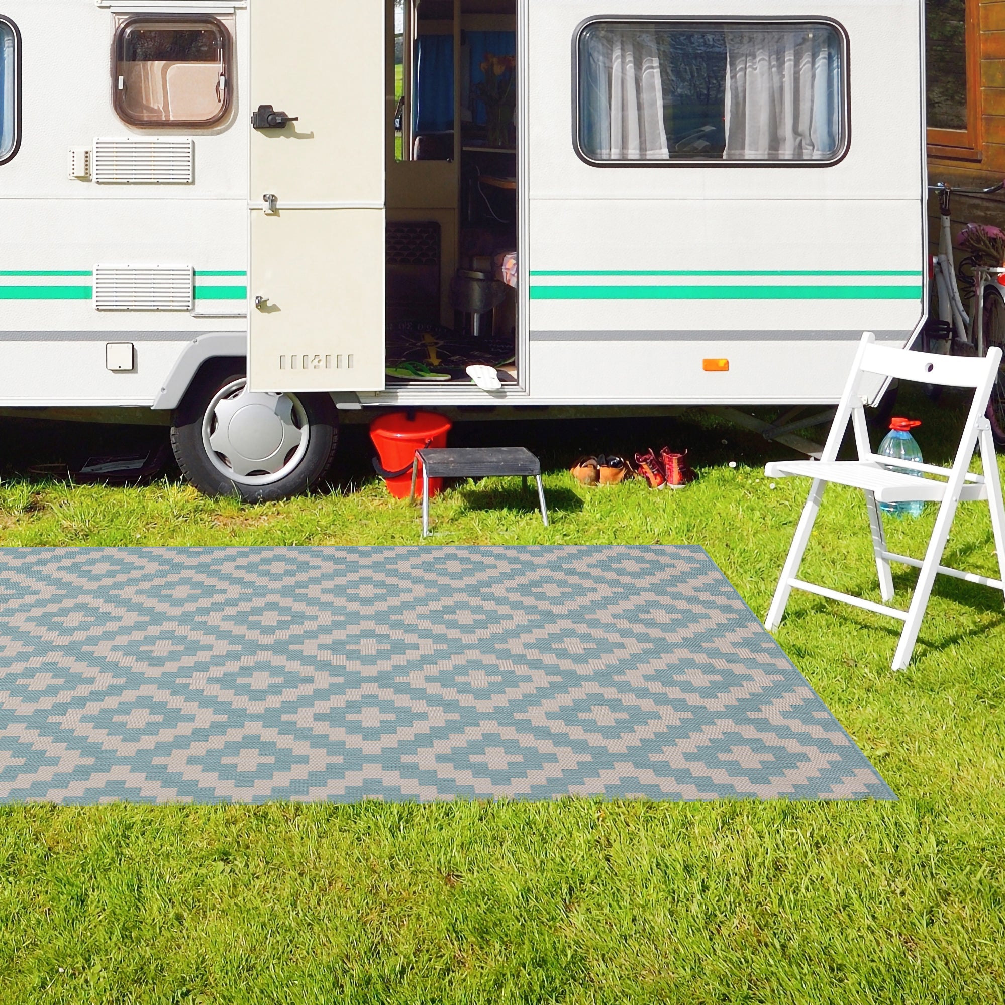 Outdoor Rugs Square Collection Aqua Cream