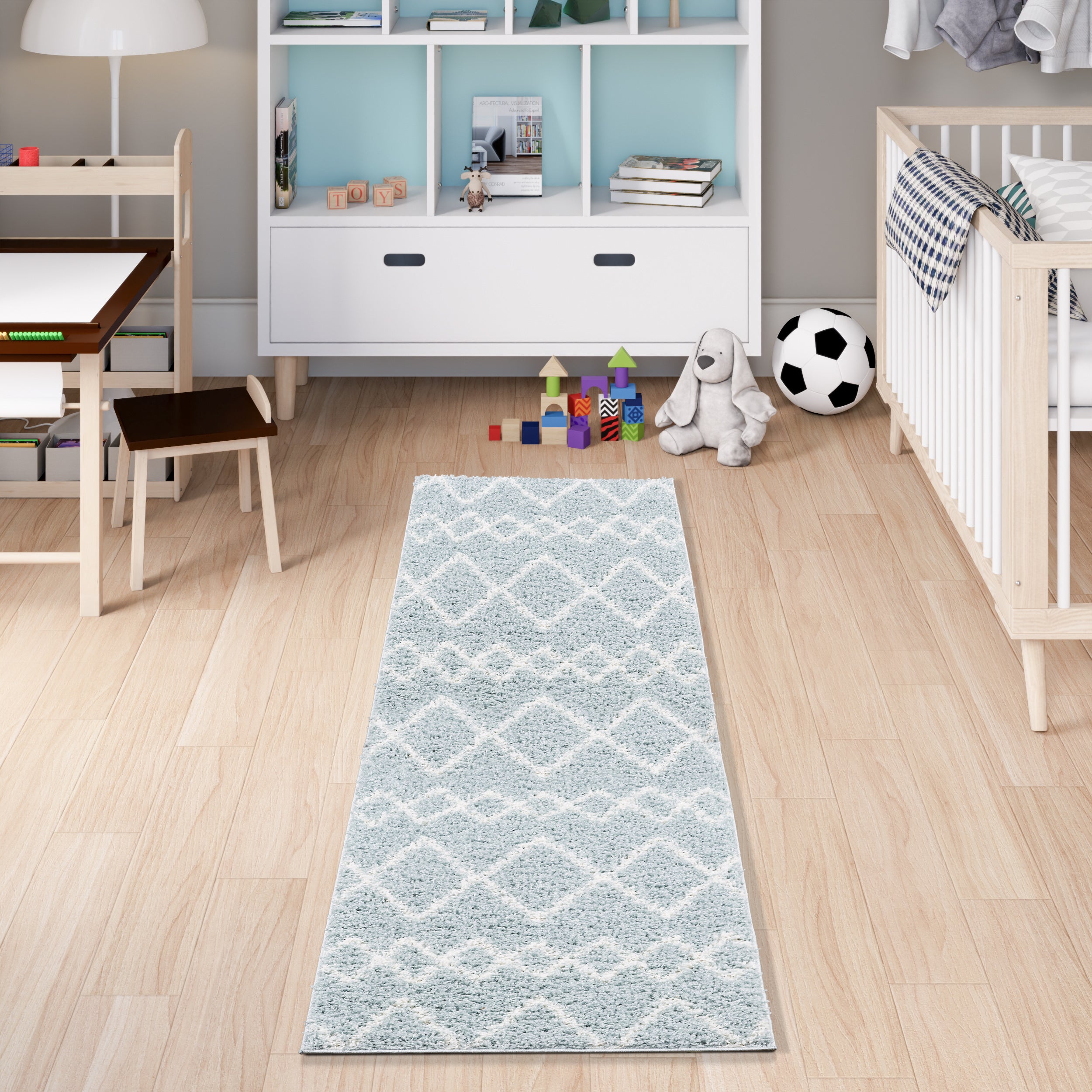 Shaggy Rug Lined Herringbone Duckegg / Ivory