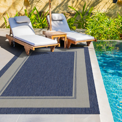 Outdoor Rugs Rectangular Collection Dark Blue Cream