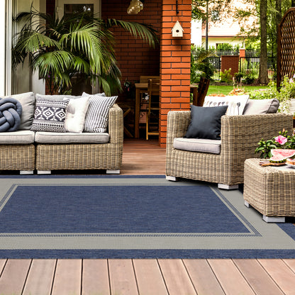 Outdoor Rugs Rectangular Collection Dark Blue Cream