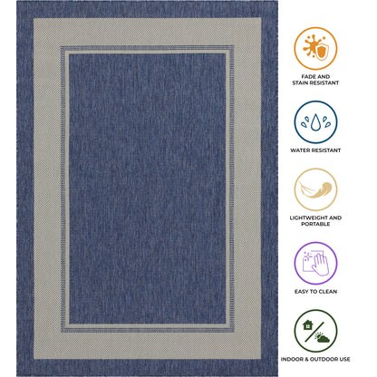 Outdoor Rugs Rectangular Collection Dark Blue Cream