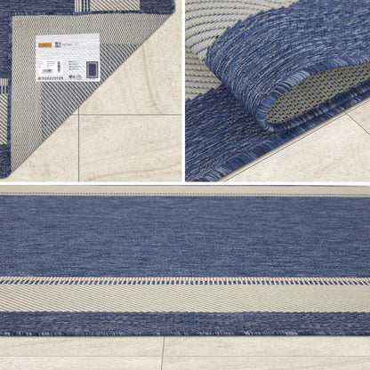 Outdoor Rugs Rectangular Collection Dark Blue Cream