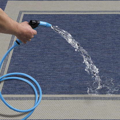 Outdoor Rugs Rectangular Collection Dark Blue Cream
