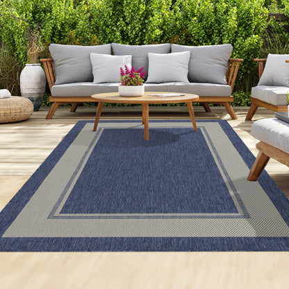 Outdoor Rugs Rectangular Collection Dark Blue Cream