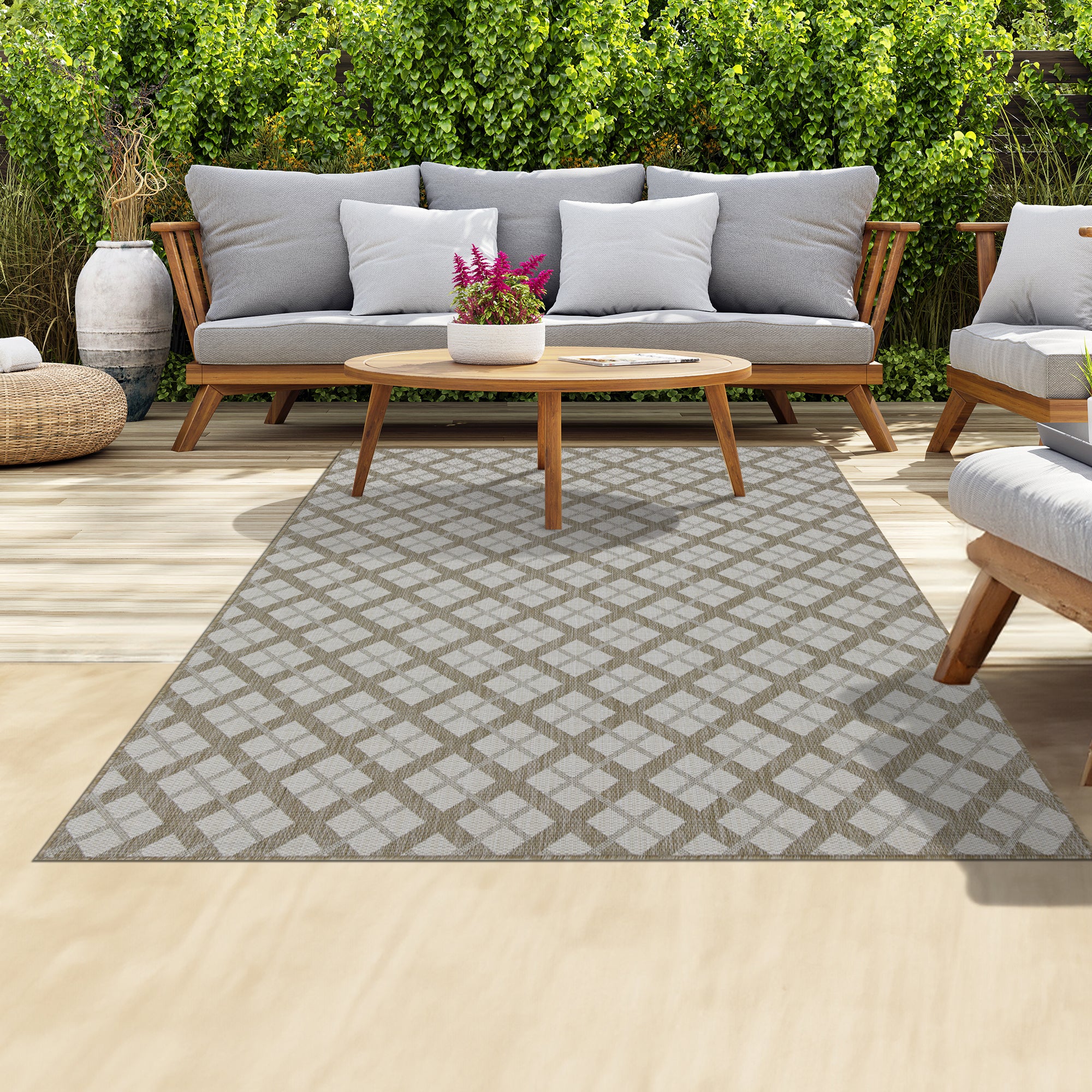 Outdoor Rugs Lined Collection Beige Cream