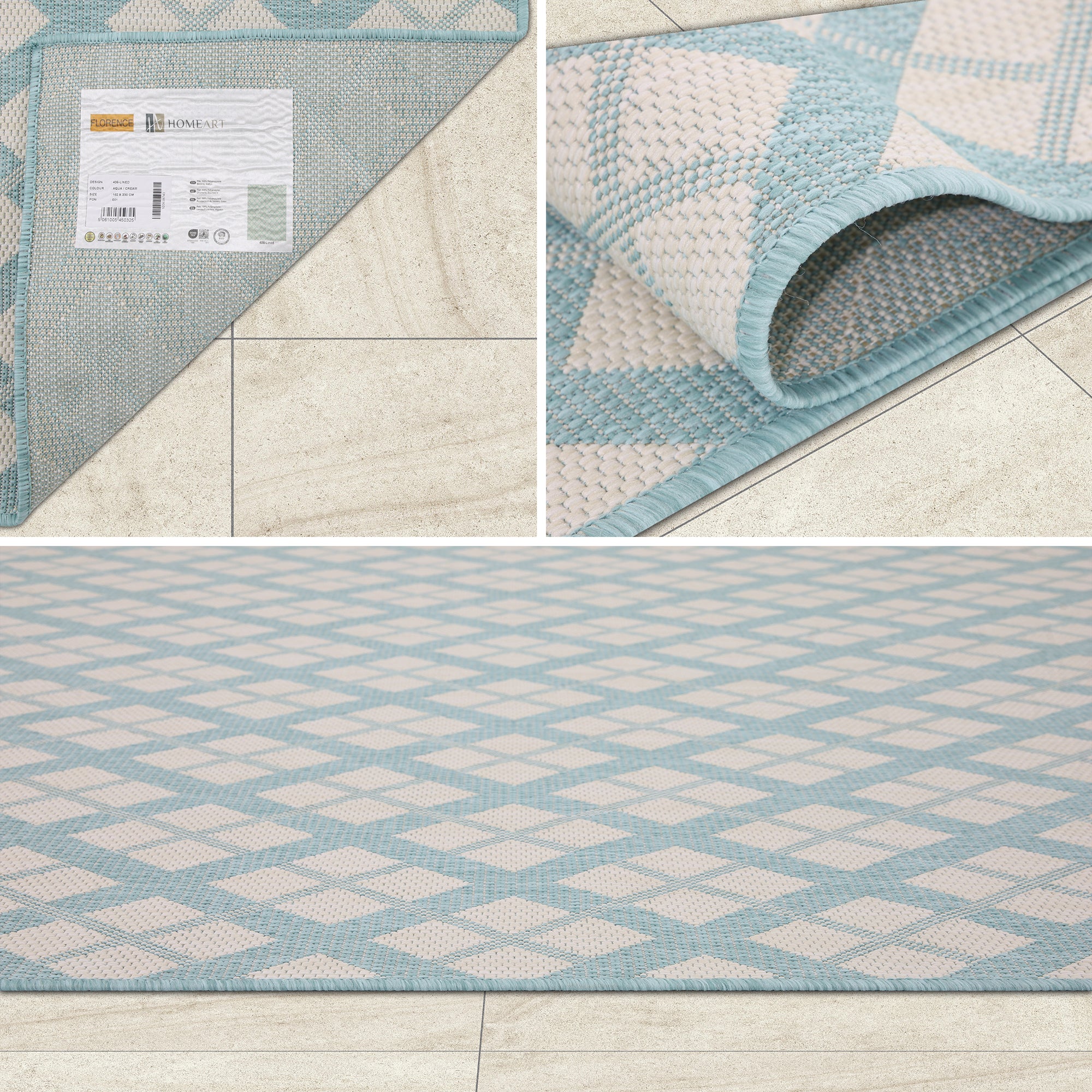 Outdoor Rugs Lined Collection Aqua Cream