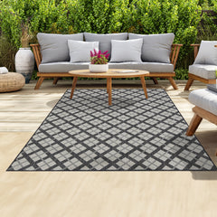 Outdoor Rugs Lined Collection Anthracite Cream