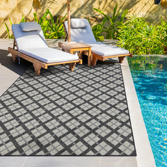 Outdoor Rugs Lined Collection Anthracite Cream