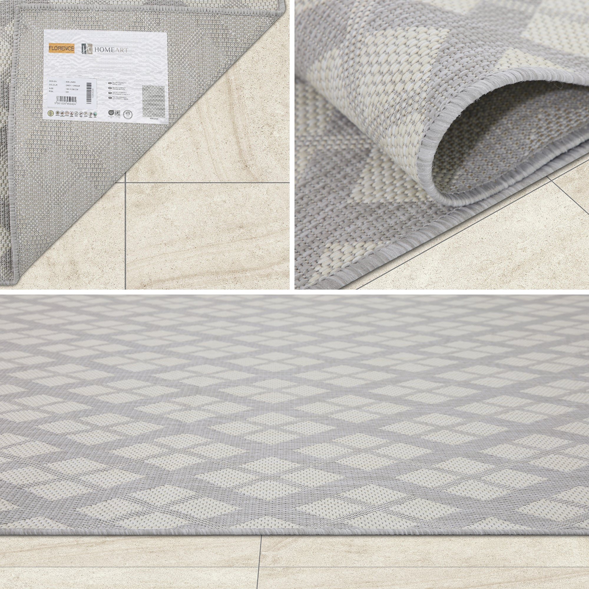 Outdoor Rugs Lined Collection Grey Cream