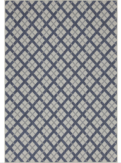 Outdoor Rugs Lined Collection Dark Blue Cream