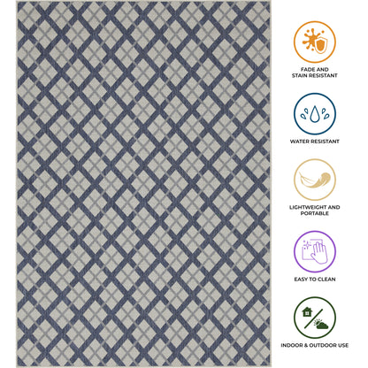 Outdoor Rugs Lined Collection Dark Blue Cream