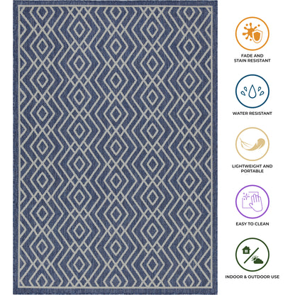 Outdoor Rugs Diamond Collection Dark Blue Cream