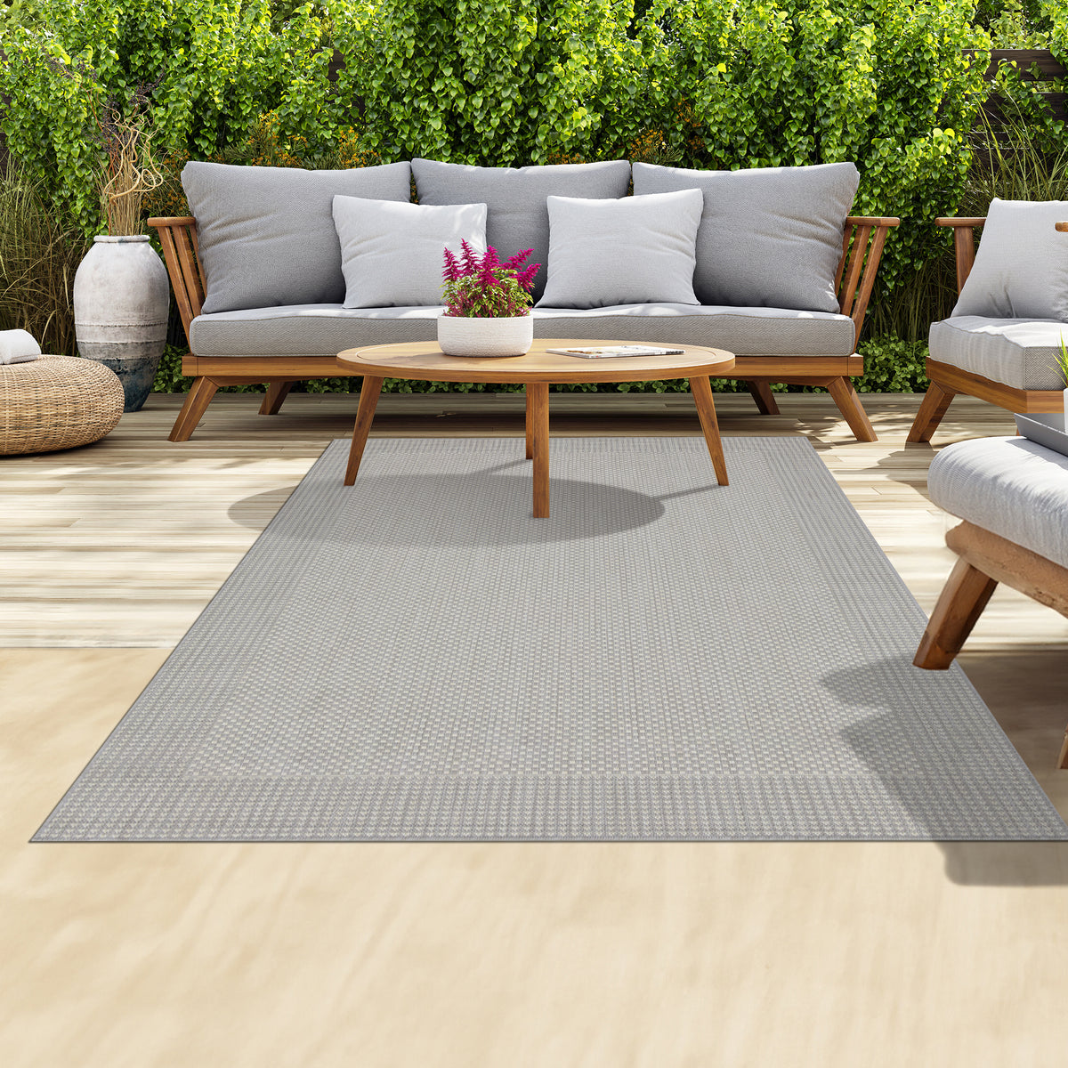 Outdoor Rugs Plain Collection Grey Cream