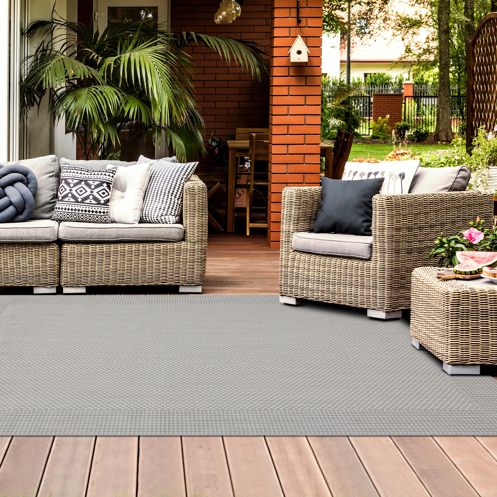 Outdoor Rugs Plain Collection Grey Cream