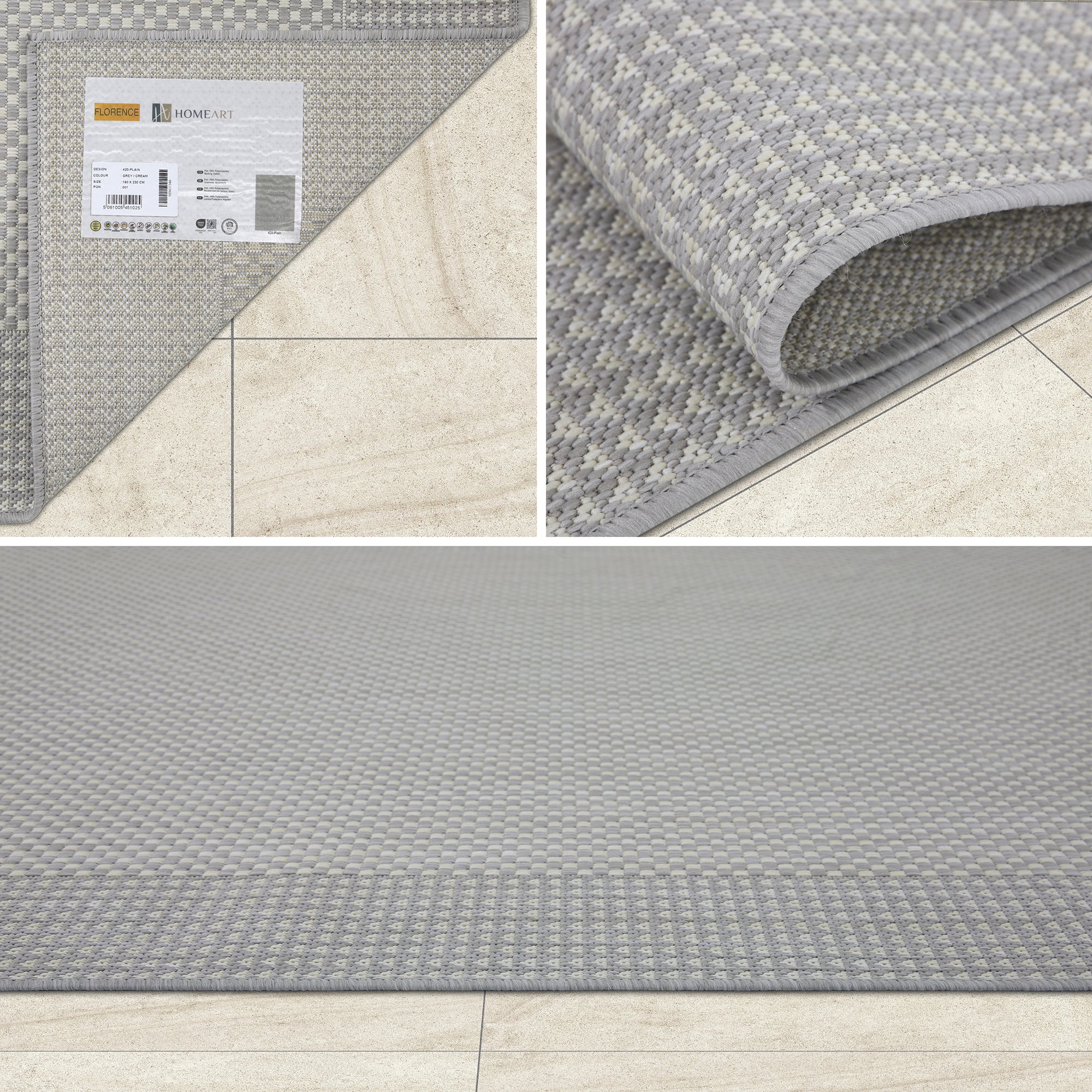 Outdoor Rugs Plain Collection Grey Cream