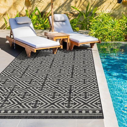 Outdoor Rugs Medallion Collection Anthracite Cream