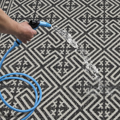 Outdoor Rugs Medallion Collection Anthracite Cream