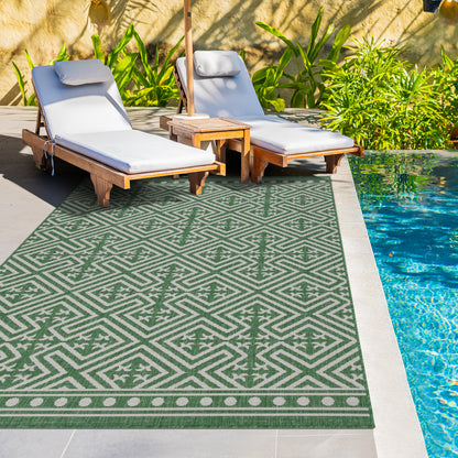 Outdoor Rugs Medallion Collection Green Cream