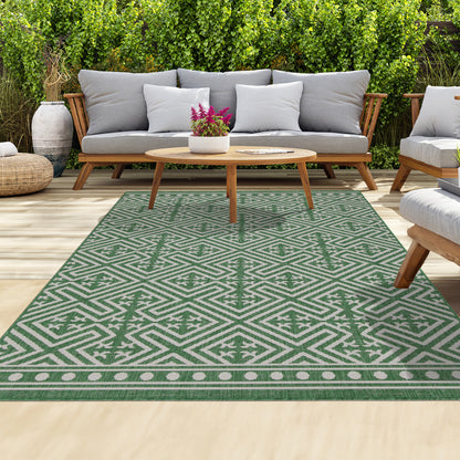 Outdoor Rugs Medallion Collection Green Cream