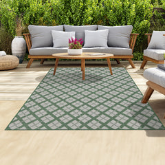 Outdoor Rugs Lined Collection Green Cream