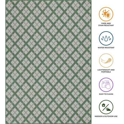 Outdoor Rugs Lined Collection Green Cream
