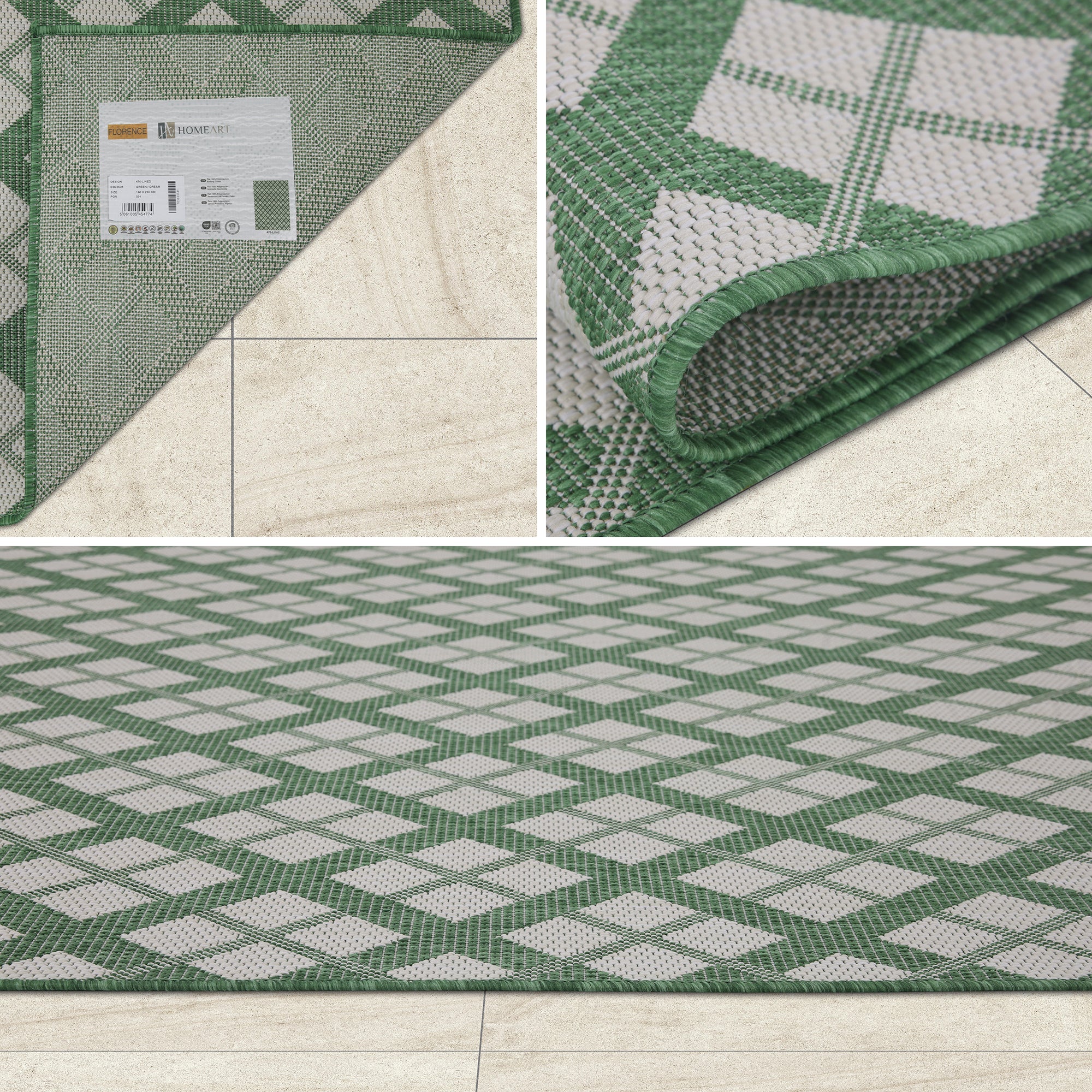 Outdoor Rugs Lined Collection Green Cream