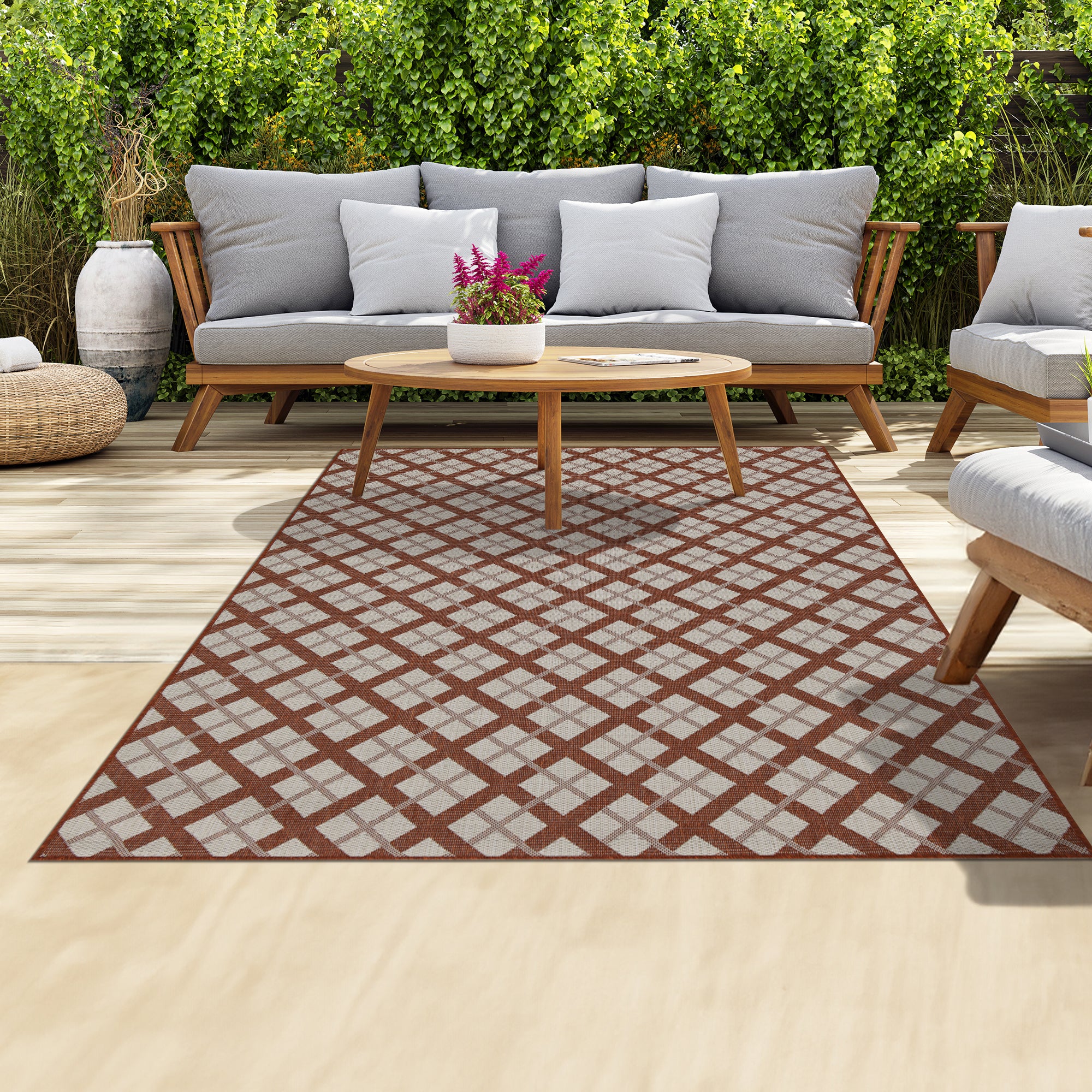 Outdoor Rugs Lined Collection Terra Cream