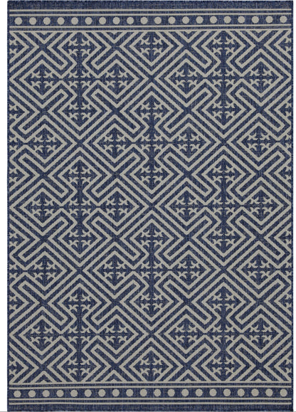 Outdoor Rugs Medallion Collection Dark Blue Cream