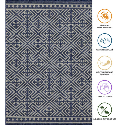Outdoor Rugs Medallion Collection Dark Blue Cream