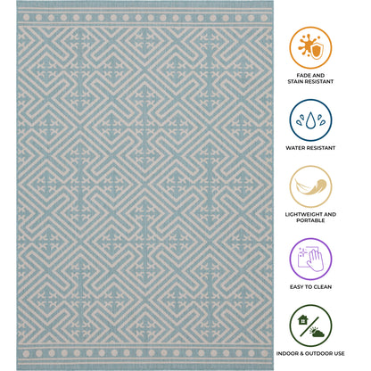 Outdoor Rugs Medallion Collection Aqua Cream