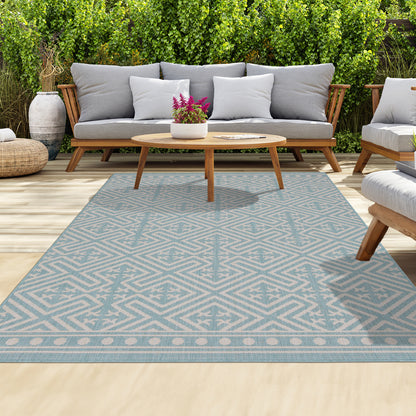 Outdoor Rugs Medallion Collection Aqua Cream