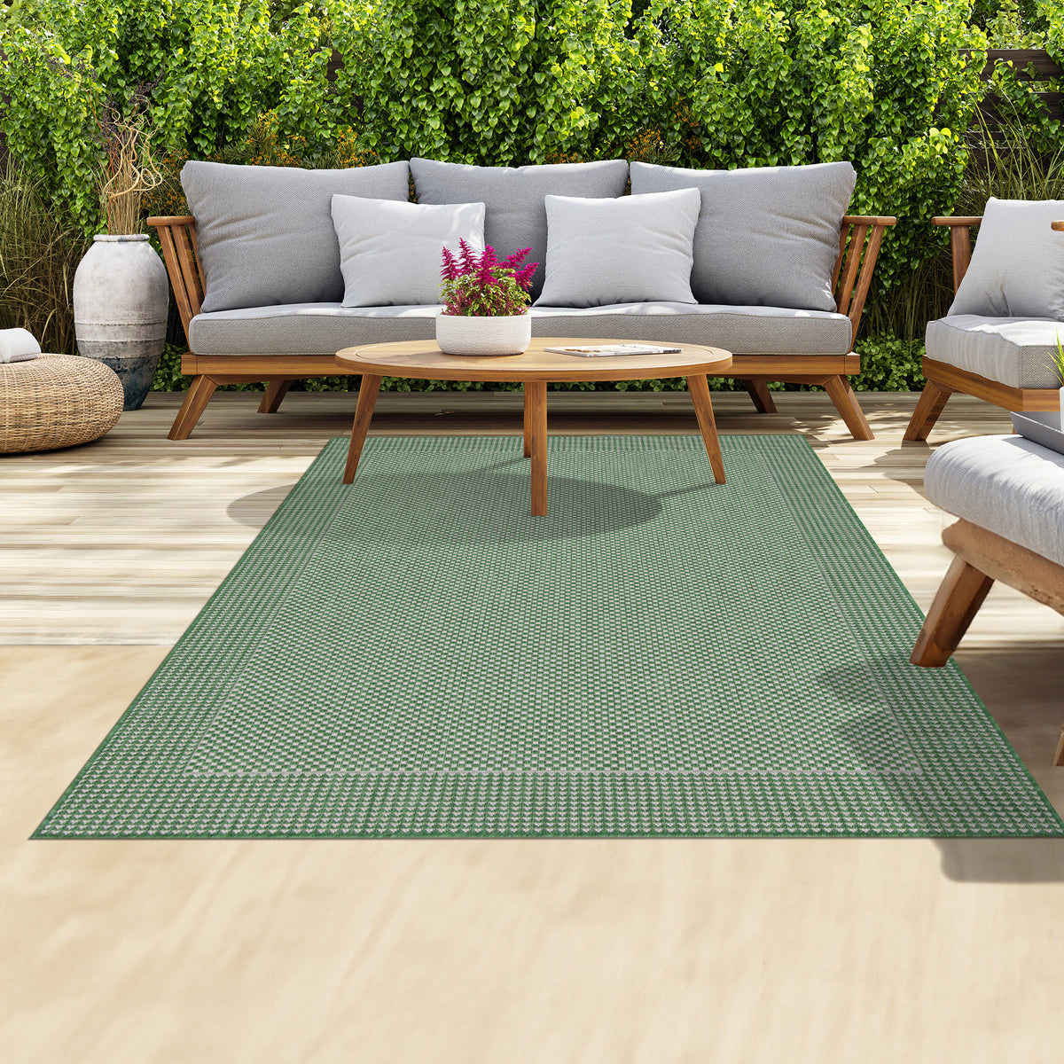 Outdoor Rugs Plain Collection Green Cream