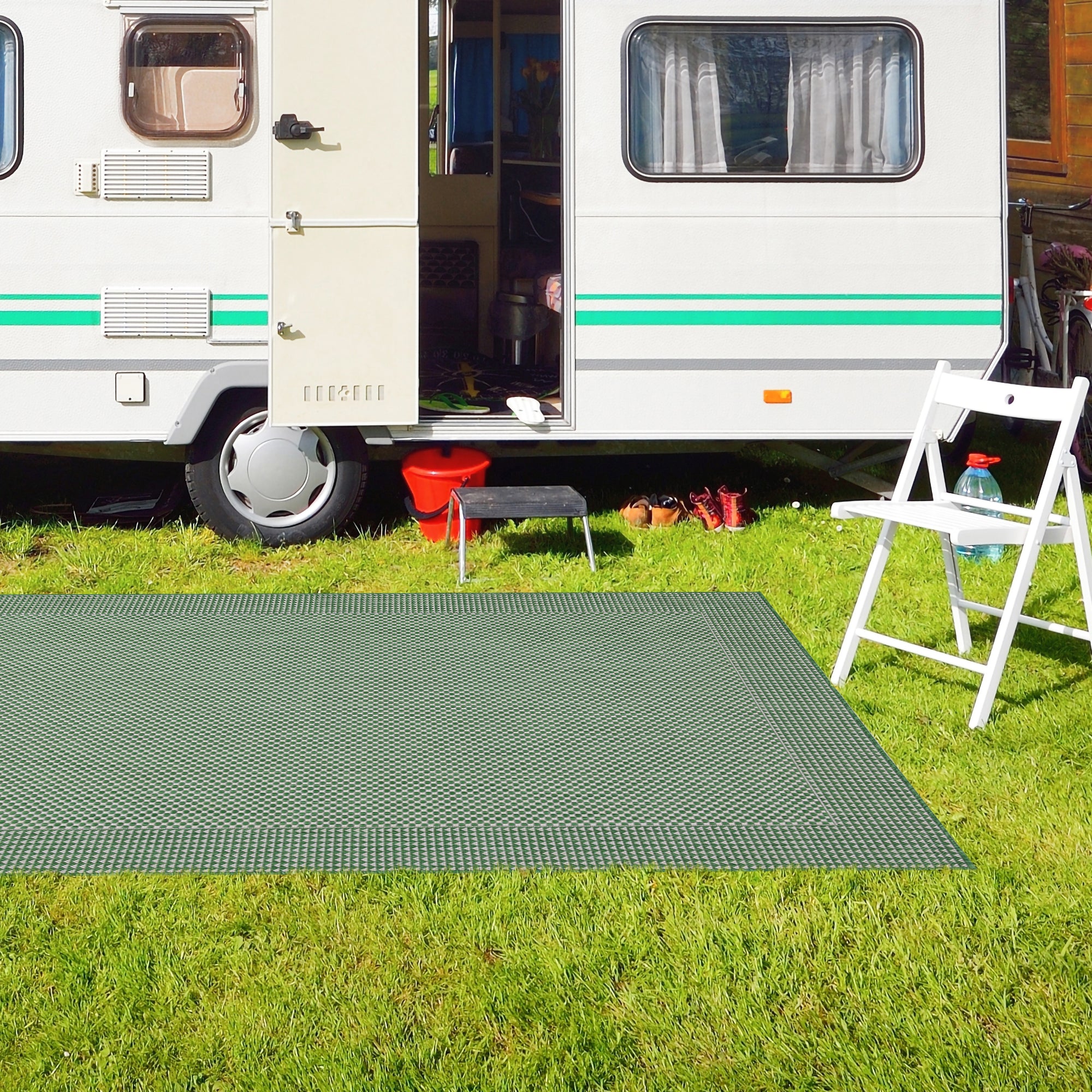 Outdoor Rugs Plain Collection Green Cream