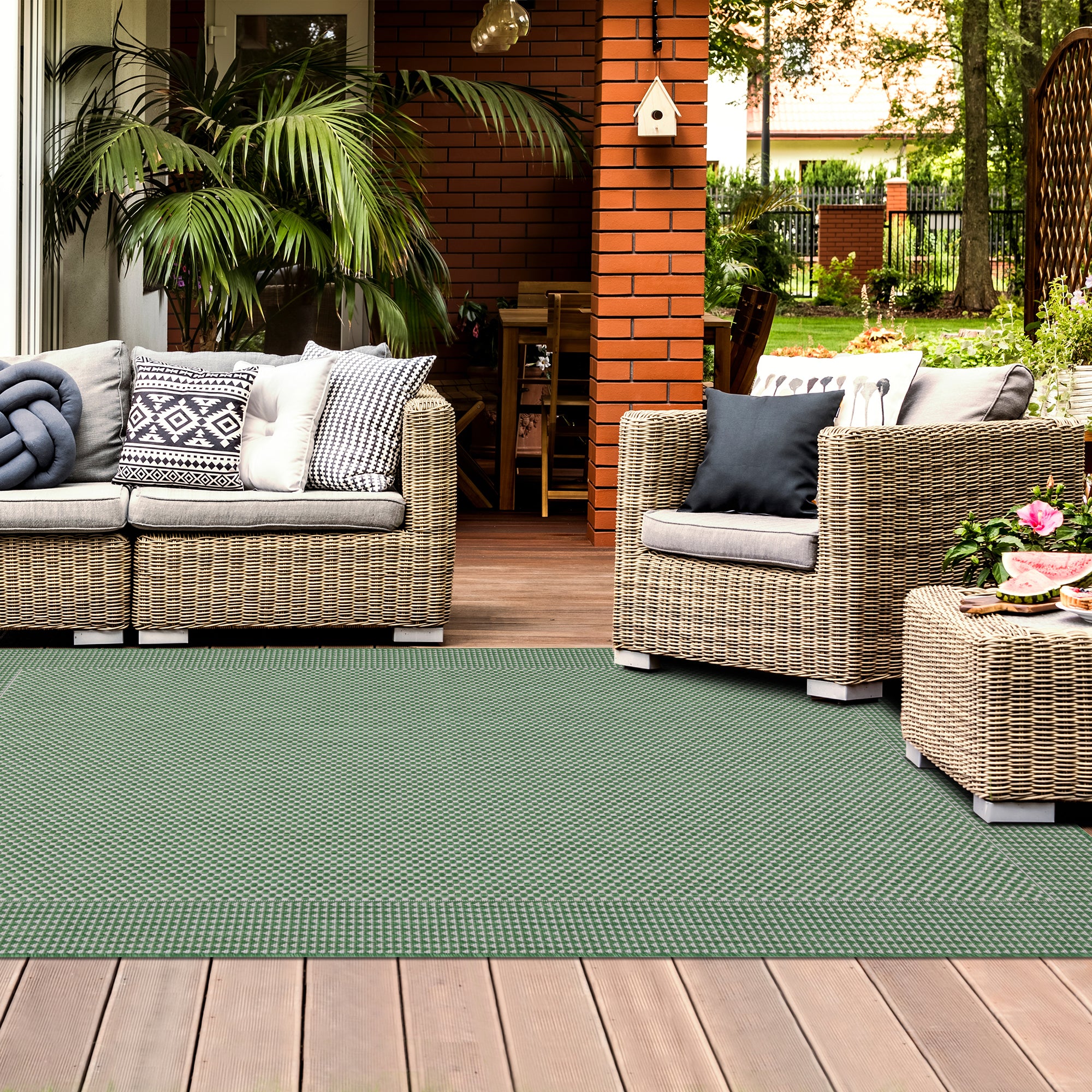 Outdoor Rugs Plain Collection Green Cream