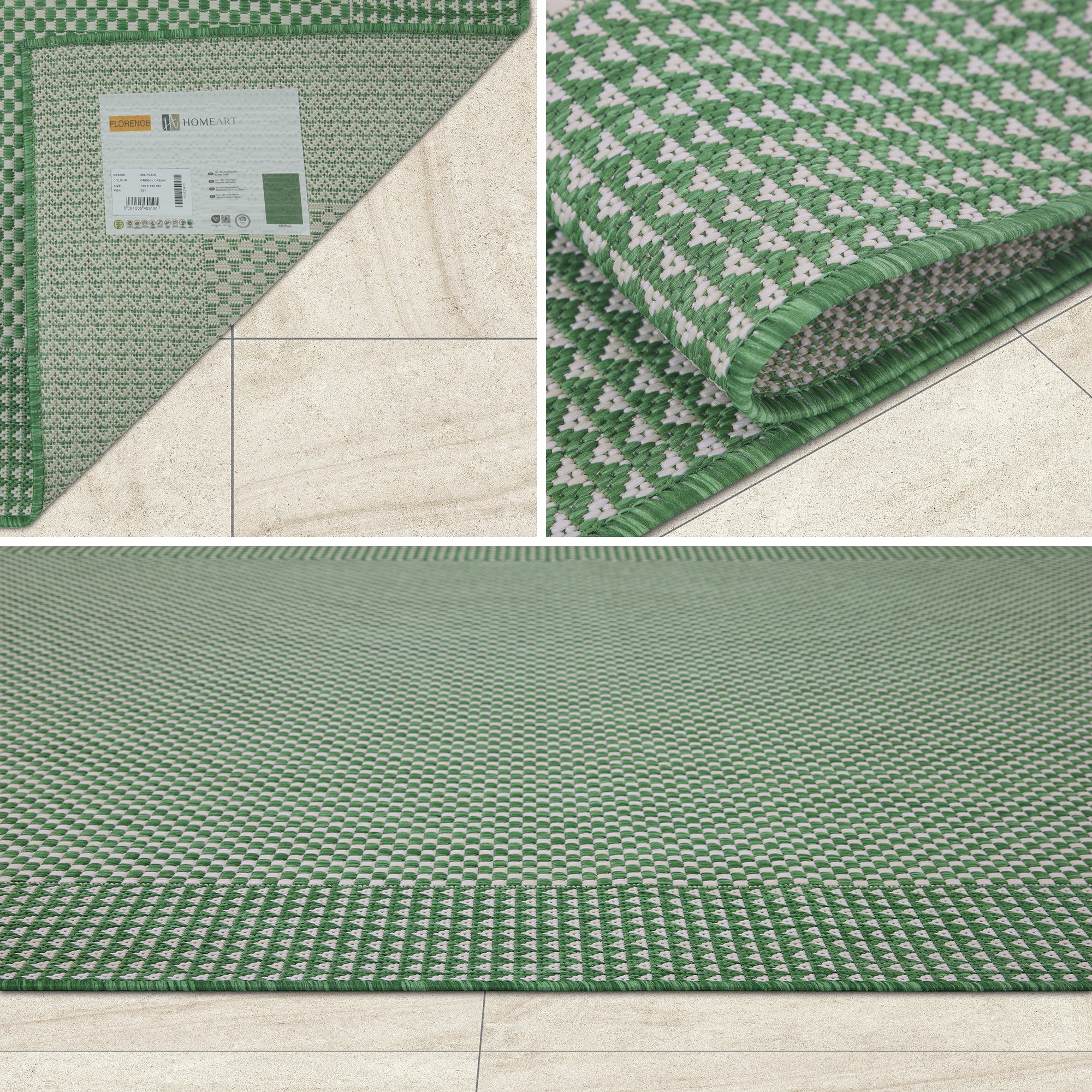 Outdoor Rugs Plain Collection Green Cream