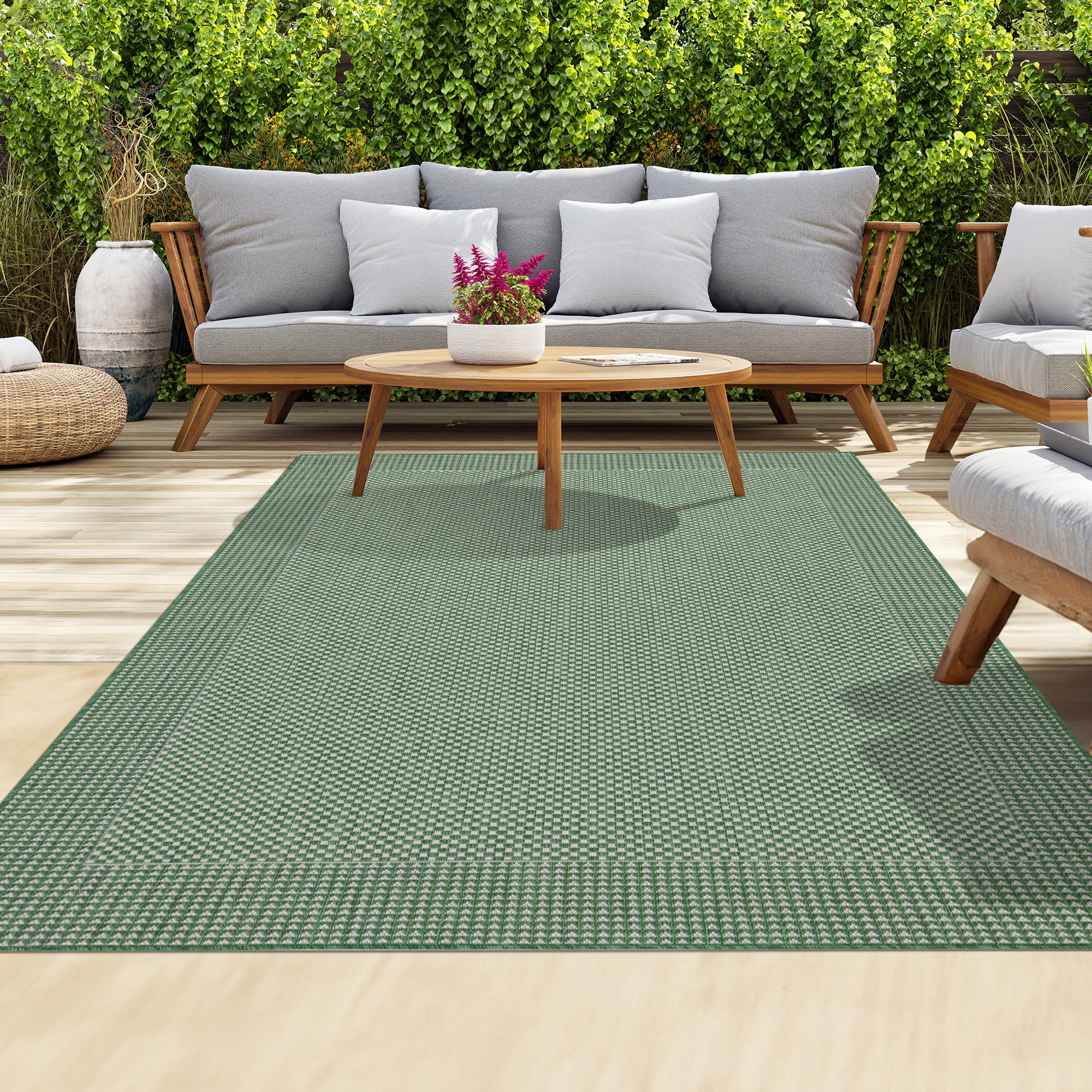 Outdoor Rugs Plain Collection Green Cream