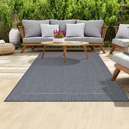 Outdoor Rugs Plain Collection Dark Blue Cream