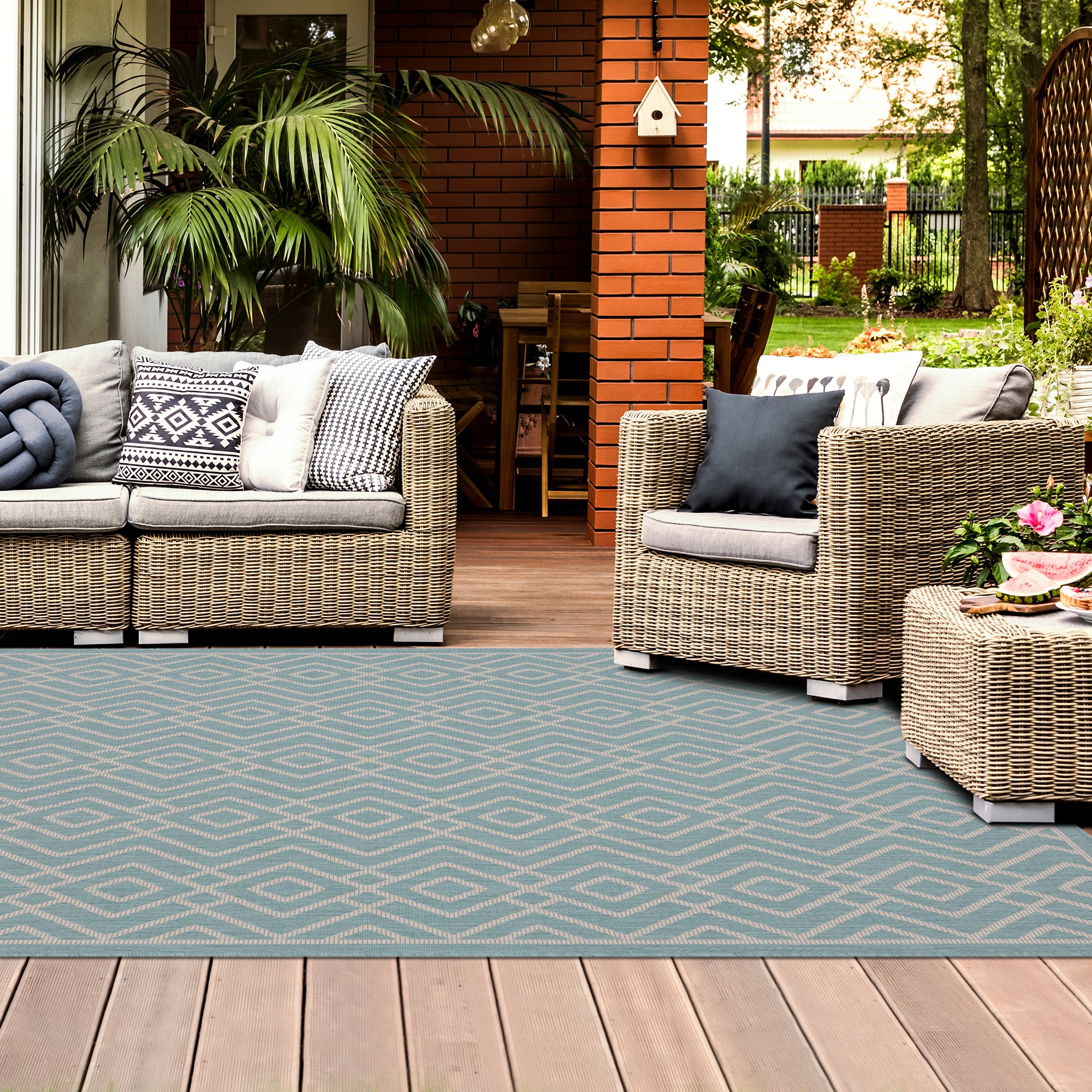 Outdoor Rugs Diamond Collection Aqua Cream