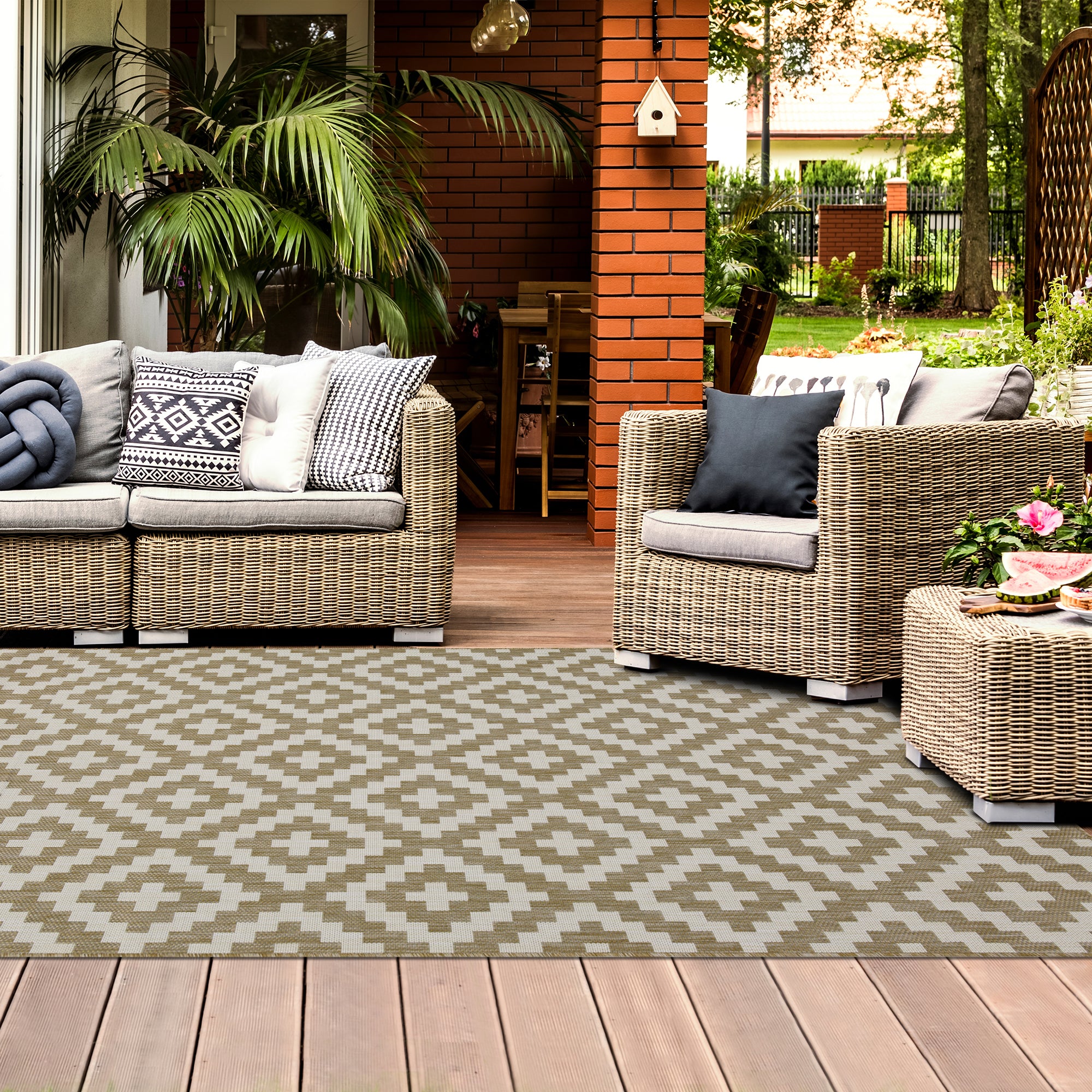 Outdoor Rugs Square Collection Beige Cream